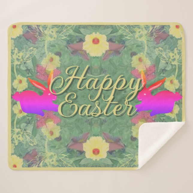 Floral Oaster Bunnies mit Text Sherpadecke (Vorderseite (Horizontal))