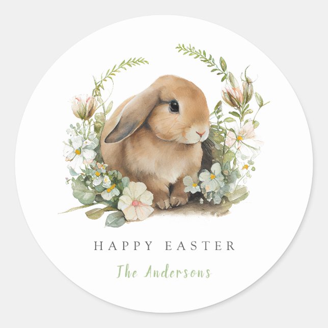 Floral Oaster Bunny Runder Aufkleber (Vorderseite)