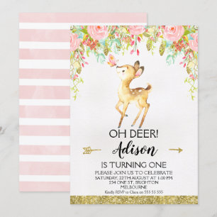 Floral Oh Deer à tout âge Invitation à la fête d'a