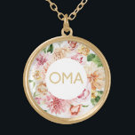 Floral Oma Gift Vergoldete Kette<br><div class="desc">Das hübsche Oma-Geschenk mit hübschen Aquarellfarben-Blume und Oma in glitzerndem Goldtext. Ein besonderes Geschenk für Oma.</div>