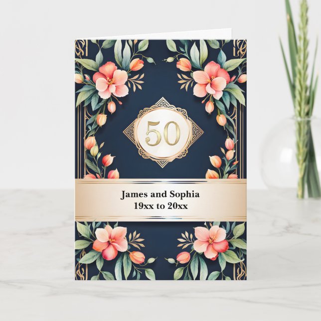 Floral on Black 50th Wedding Anniversary Karte (Vorderseite)