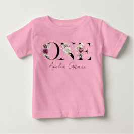 Floral ONE Baby Girl's 1. Geburtstag + Name Outfit Baby T-shirt