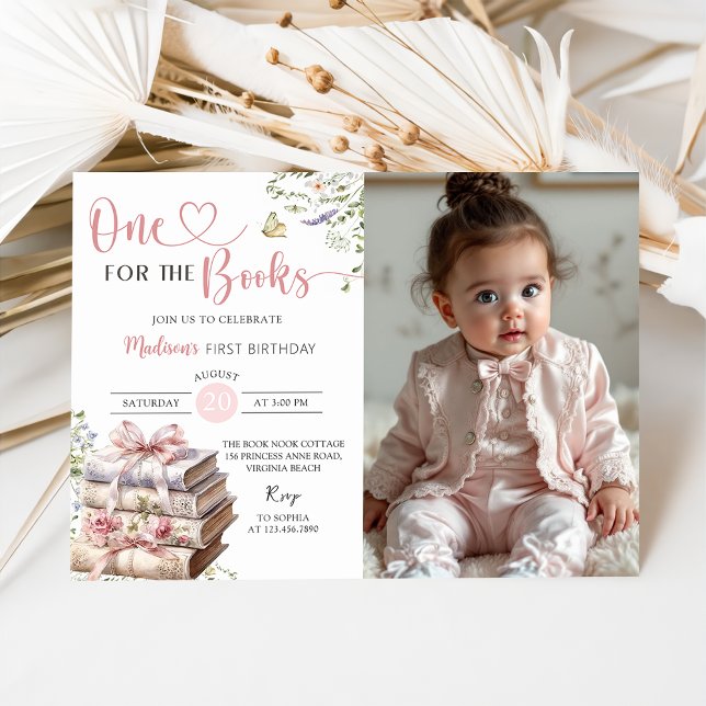 Floral One for the Books First Birthday Photo Einladung (Von Creator hochgeladen)