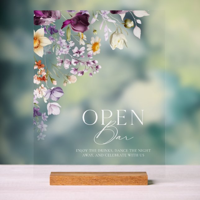 Floral Open Bar Acrylic Sign Acrylschild (Neutral)