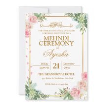 Floral or Mariage islamique Mehndi Invitation