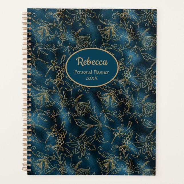 Floral Or moderne bleu Turquoise Personnaliser (Devant)