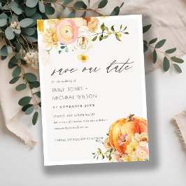 Floral Orange Autumn Pumpkin Save the Date einlade Dankeskarte