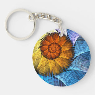 Floral Orange Bleu Jaune Art Abstrait