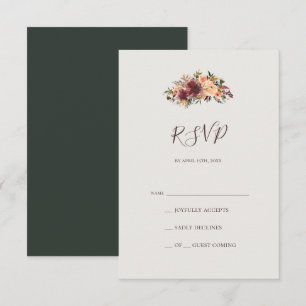 Floral Orange Bourgogne   Carte RSVP verte