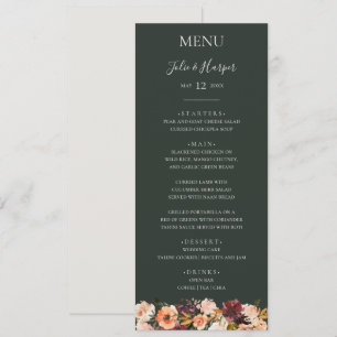 Floral Orange Bourgogne Menu Dîner Mariage Vert