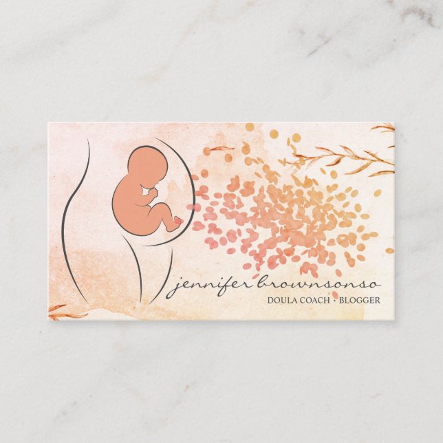 Floral Orange Doula Birth Coach schwanger Visitenkarte (Vorderseite)