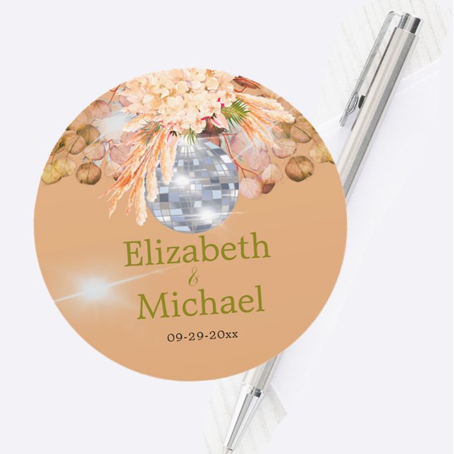 Floral Orange Eukalyptus Pampas Elegante Disco Runder Aufkleber (Von Creator hochgeladen)