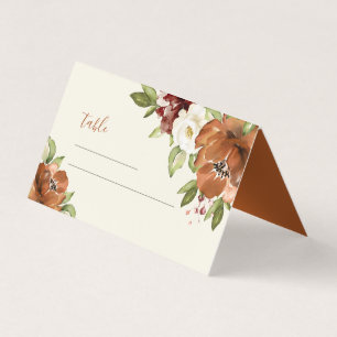 Floral Orange foncé Fleurs d'automne Place Card