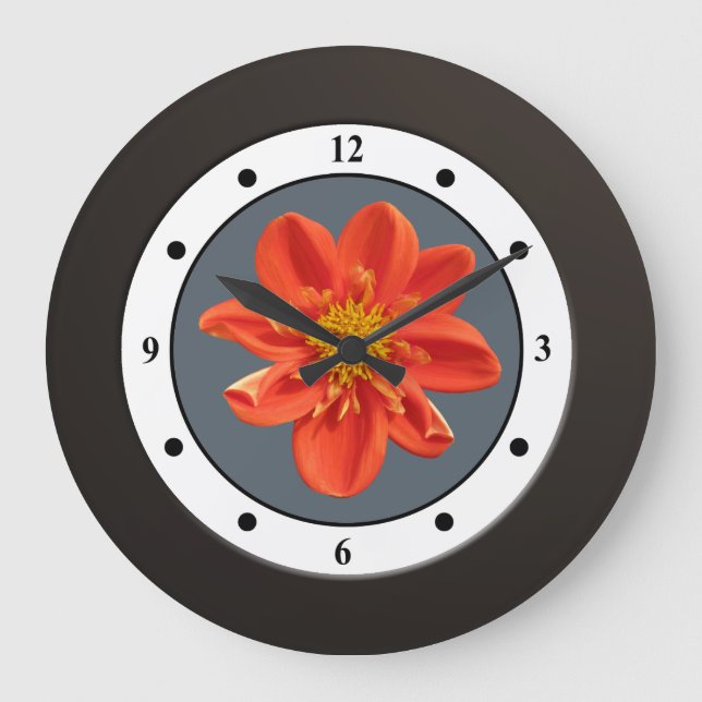 Floral Orange Garden Flower Modern Digits Große Wanduhr (Vorderseite)