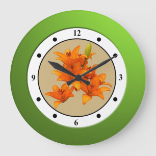 Floral Orange Garden Flower Modern Digits Große Wanduhr