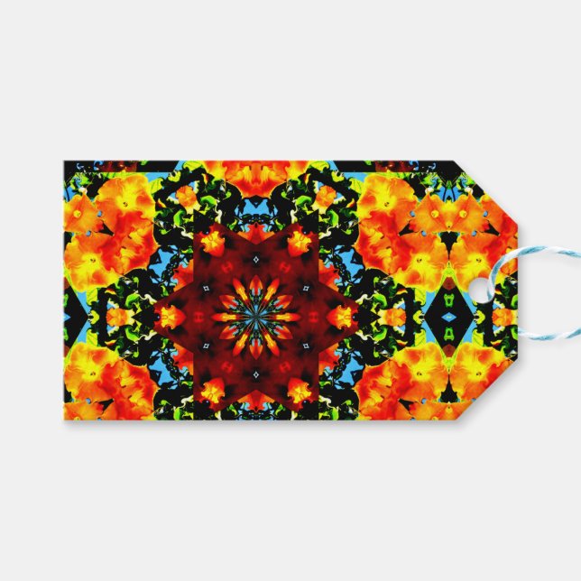 Floral Orange Geschenkanhänger (Vorderseite (Horizontal))