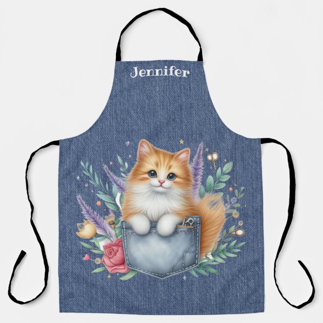 Floral Orange Ginger Cat All-Over Print Schürze (Vorderseite)