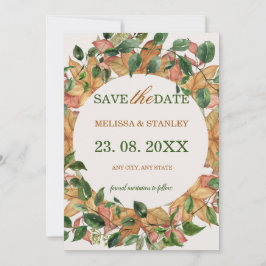 Floral Orange Grüne Wasserfarbe Rustikal Save The Date
