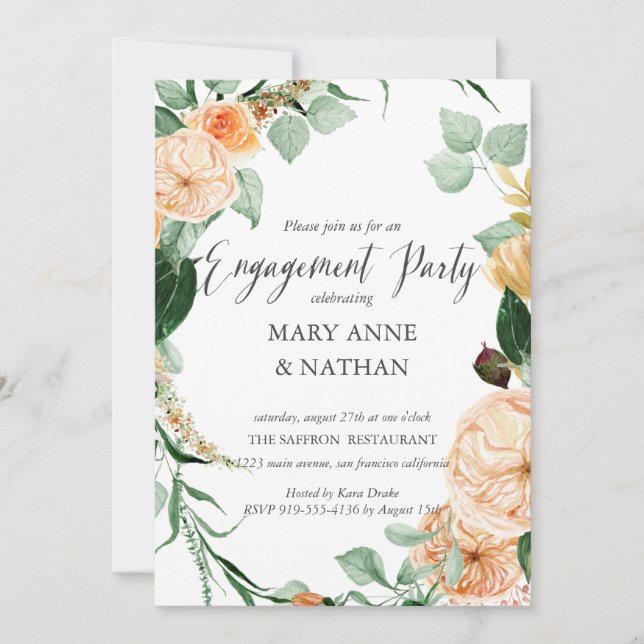 Floral Orange Late Summer Wedding ENGAGEMENT PARTE Einladung (Vorderseite)