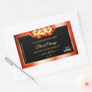 Floral Orange Marbre rouge Noir Étiquette Logo