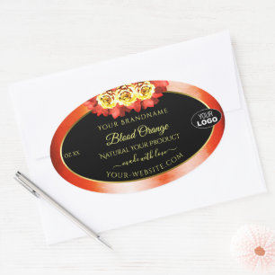 Floral Orange Marbre rouge Noir Étiquette Logo