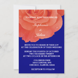 Floral Orange Navy Blue Terracotta Boho Wedding Einladung