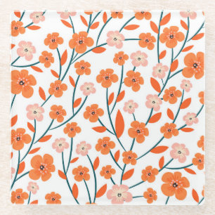 Floral Orange Pastell weiß Nahtlos Glasuntersetzer