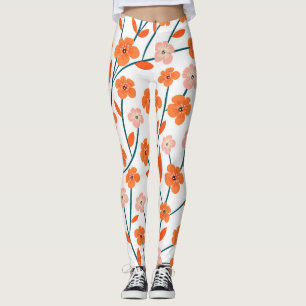 Floral Orange Pastell weiß Nahtlos Leggings