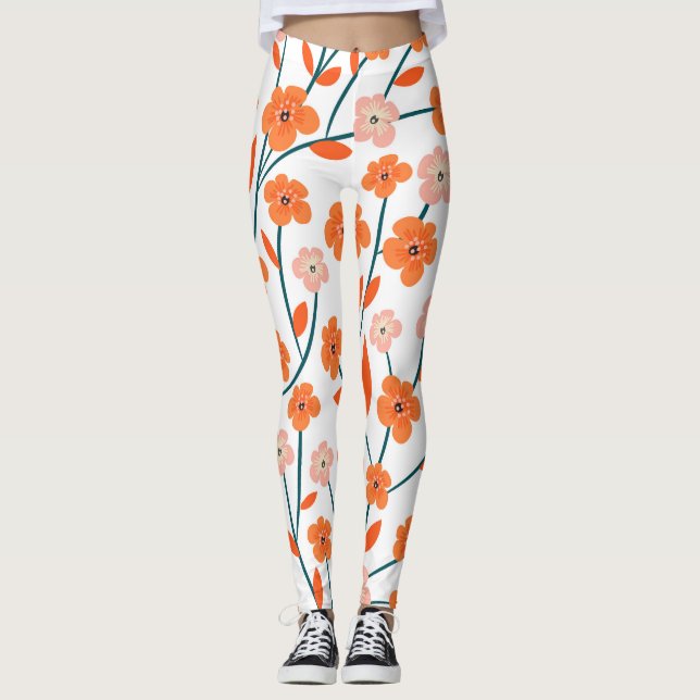 Floral Orange Pastell weiß Nahtlos Leggings (Vorderseite)