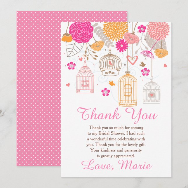 Floral Orange & Pink Bridal Shower Thank You Card Dankeskarte (Vorne/Hinten)