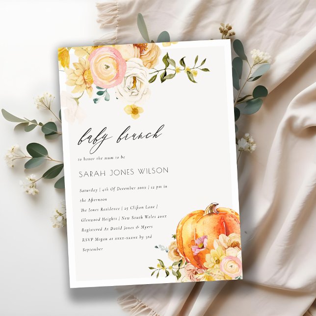 Floral Orange Pumpkin Baby Brunch Dusche laden Dankeskarte (Von Creator hochgeladen)