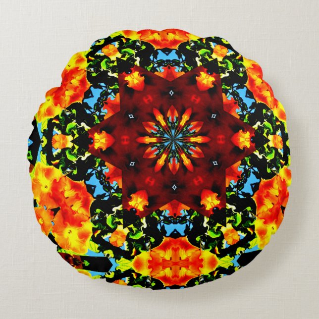Floral Orange Rundes Kissen (Vorderseite)