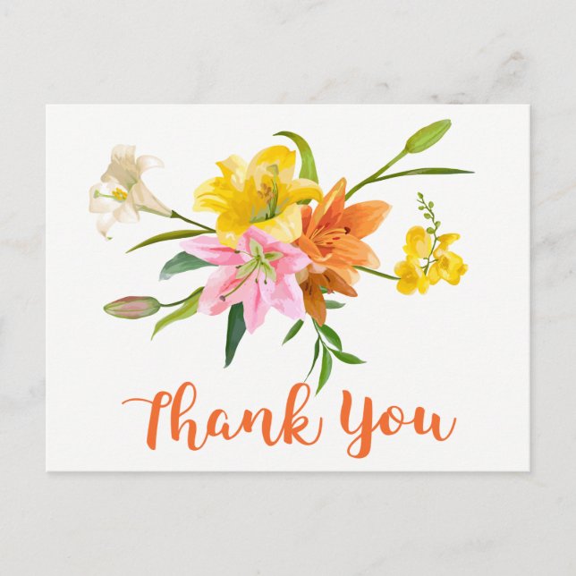 Floral Orange Vielen Dank Lily Blume Pink Postkarte (Vorderseite)