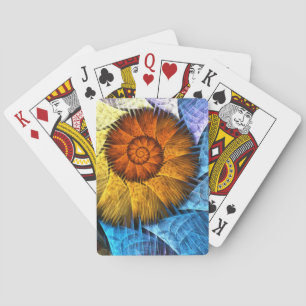 Floral Orange Yellow Blue Abstract Art Spielkarten
