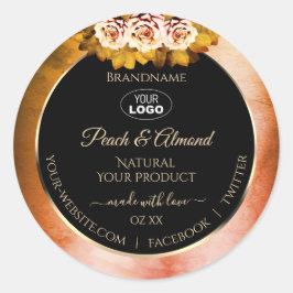 Floral orangefarbenes, schwarzes Marmormarken Logo Runder Aufkleber