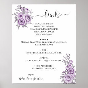 Floral Orchideen-Hochzeitsgetränke-Menü-Schild Poster