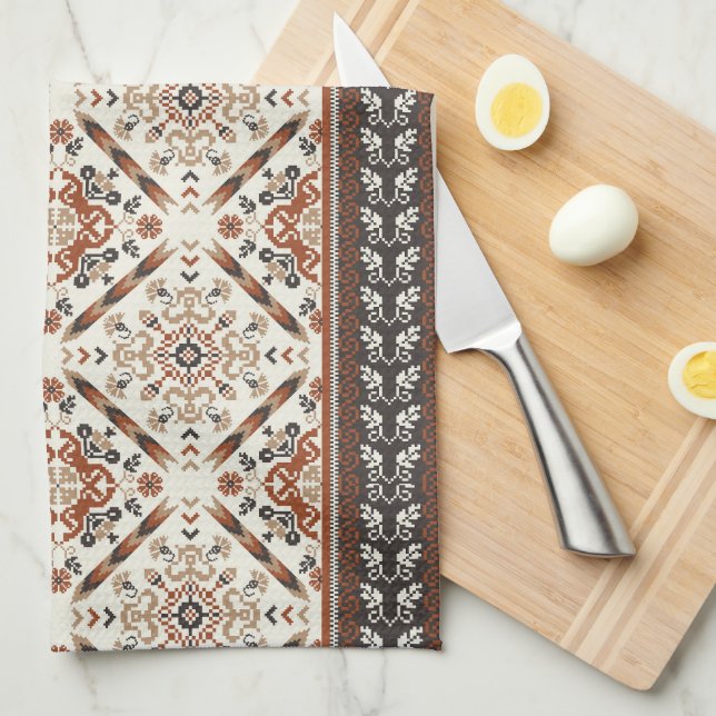 Floral Oriental Ethnic Muster Geschirrtuch (Viertel Falte)