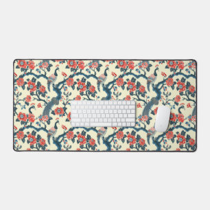 Floral Oriental Peacock Japandi Stil Schreibtischunterlage