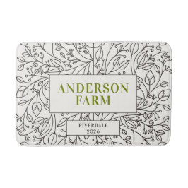 Floral Ornament Family Name, Black and White Badematte