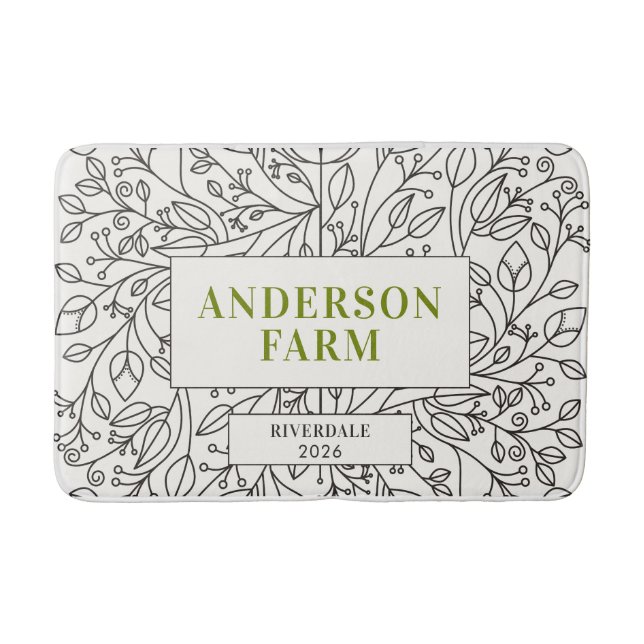 Floral Ornament Family Name, Black and White Badematte (Vorderseite)