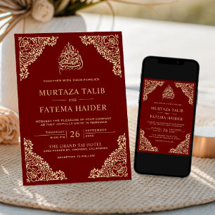 Floral Ornamentales Marine-Rot Gold Islamisches Mu Einladung