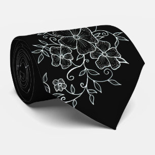 Floral Ornaments Black Neck Tie Krawatte