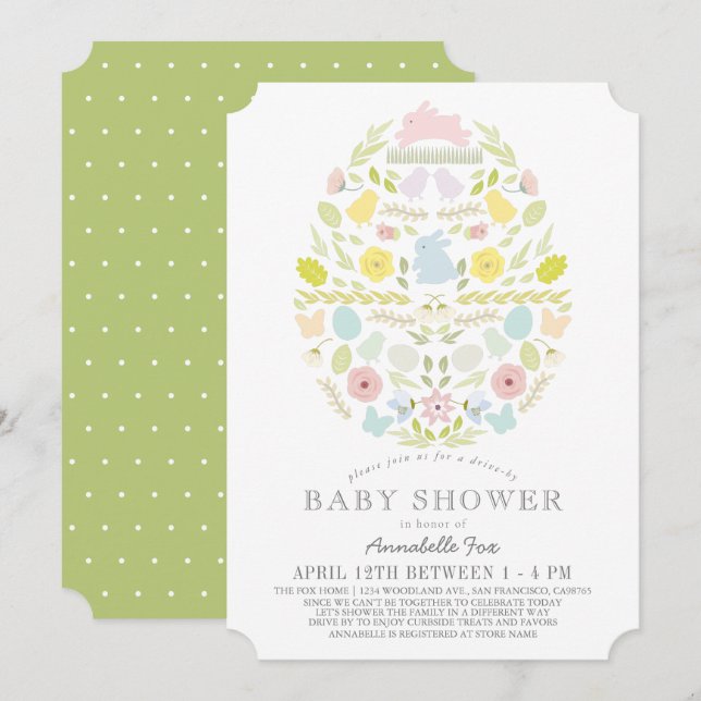 Floral Ostereier Bunny Drive by Baby Shower Einladung (Vorne/Hinten)