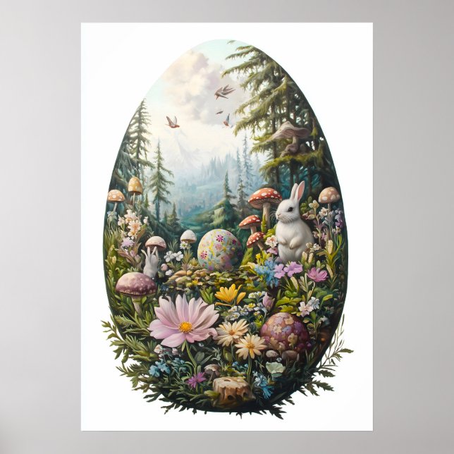 Floral Ostern Ei Bunny Wall Art Poster (Vorne)