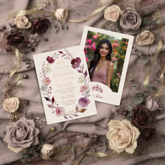 Floral Oval Quinceañera Tiara Rose Gold Photo Folieneinladung