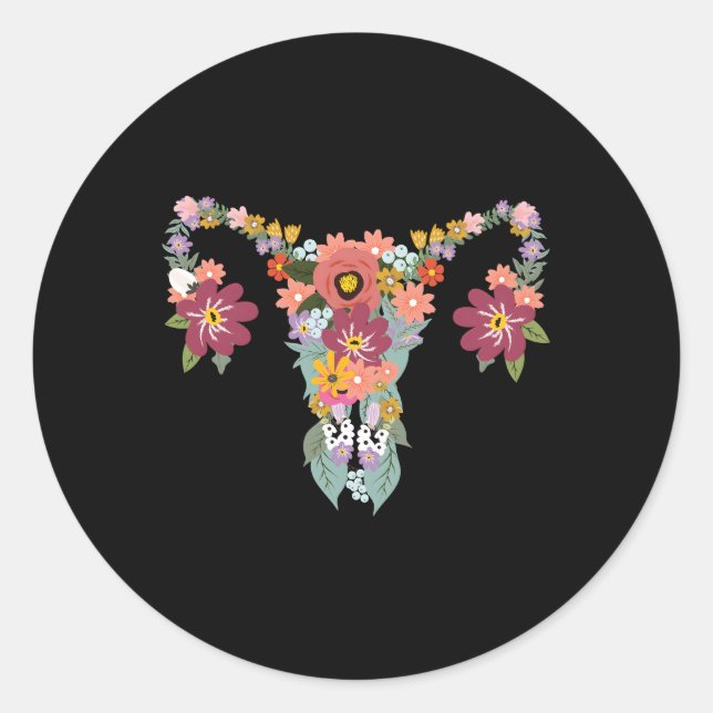 Floral Ovary Uterus Rechte Feminist Runder Aufkleber (Vorderseite)