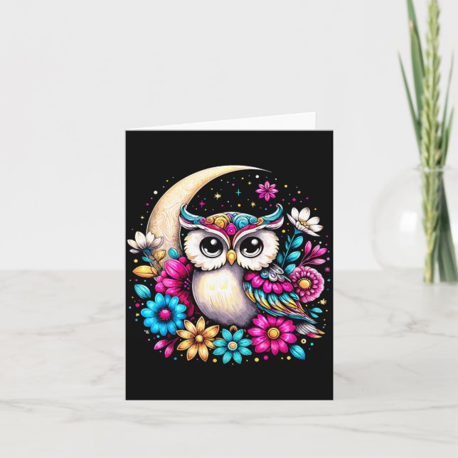 Floral Owl And Moon  Karte (Vorderseite)