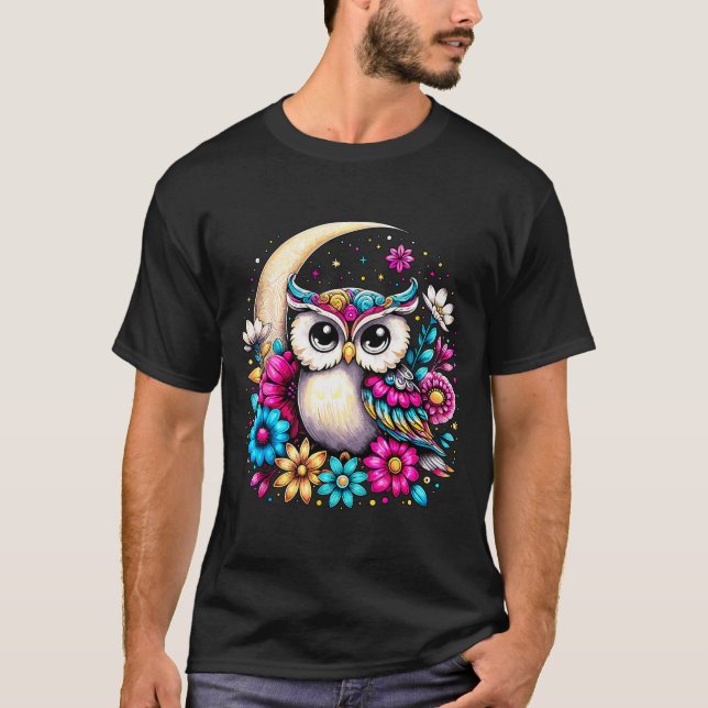 Floral Owl And Moon  T-Shirt (Vorderseite)