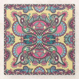 Floral Paisley Bandanna: Traditionelle Ornamentik Glasuntersetzer