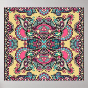 Floral Paisley Bandanna: Traditionelle Ornamentik Poster